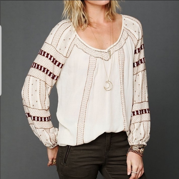 Free People Tops - HP✨Free People Beaded BoHo Longsleeve Gypsy S/M